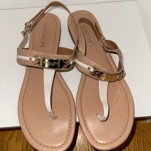 Coach Tan White Summer Sandals Leather